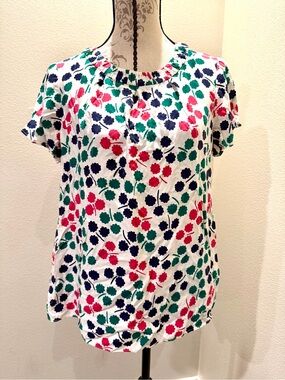 Boden Sz.M (12 in Boden) Soft White Short-Sleeve Blouse with Punchy Floral Print
